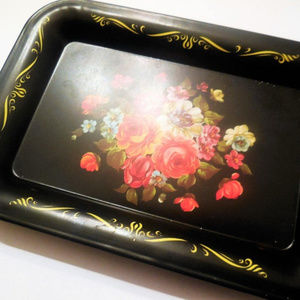 Mini Tray Floral Metal Black Home Decor